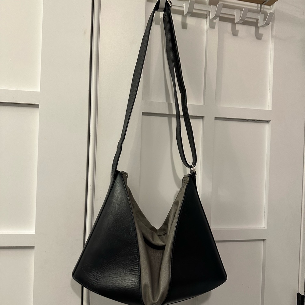 German black gray genuine leather purse crossbody Shoulder Bag